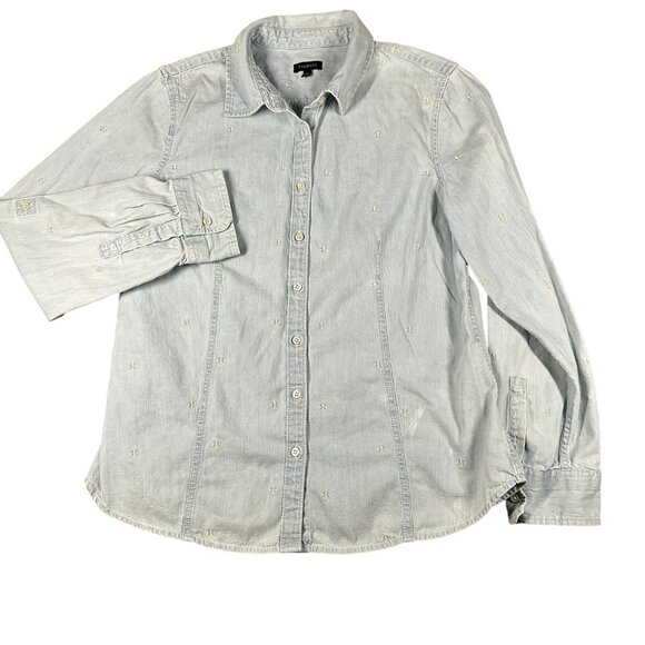 Talbots Shirt Womens 14 Button Down Embroidered Fleur De Lis Long Sleeve Blouse - Picture 1 of 11